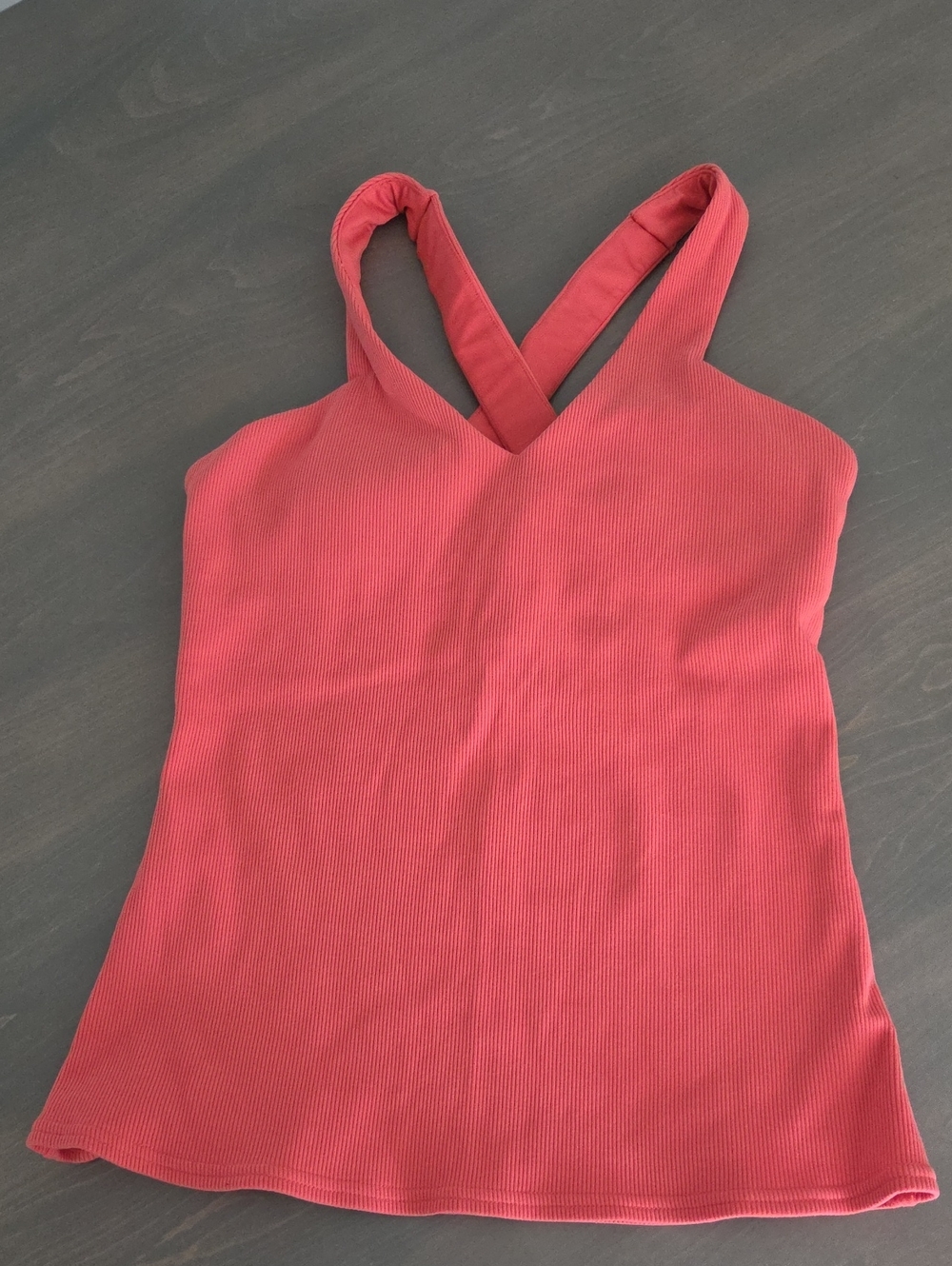ALO Yoga Ribbed V-Neck Cross-Back Tank — Coral